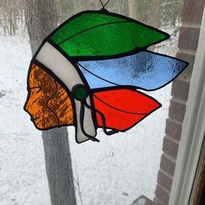 Stained Glass Native Headdress Wall/Window Art - Multicolor